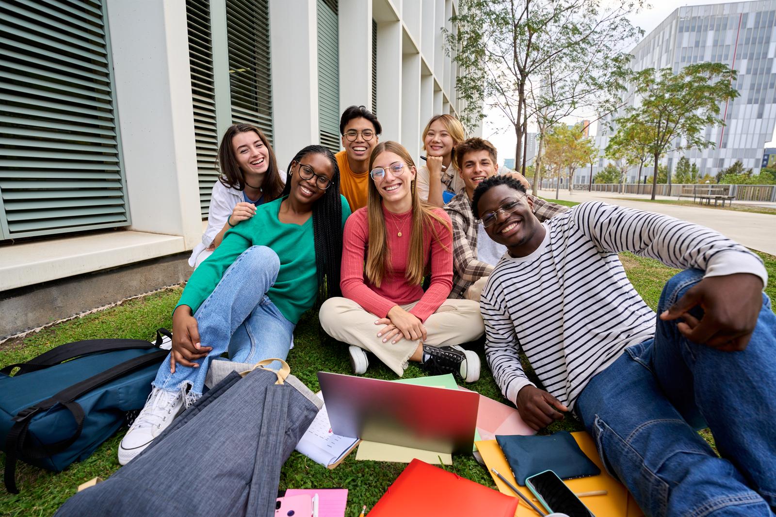 Students studying together on college campus